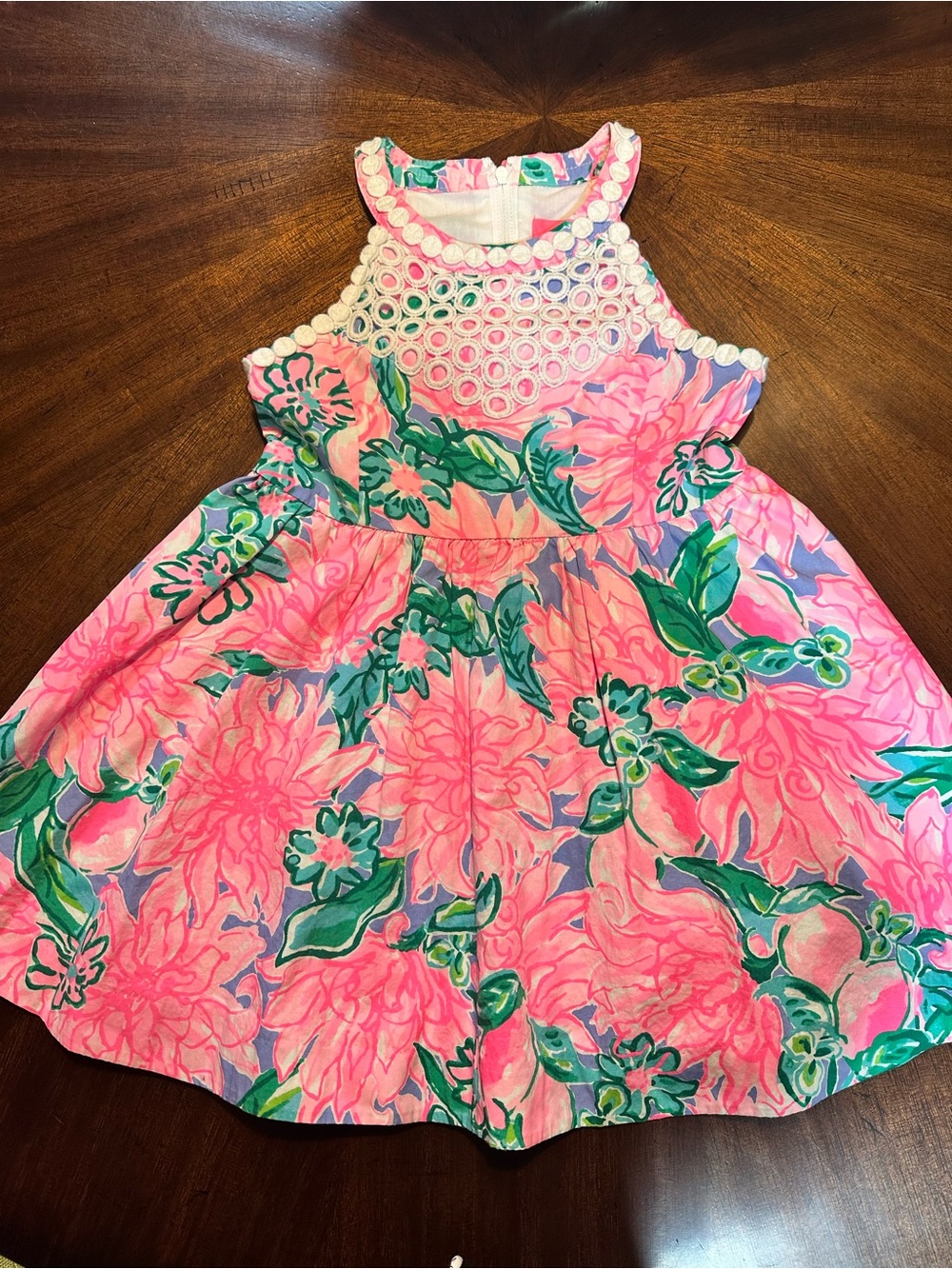 Lilly Pulitzer Pink & Green Floral Crochet Yoke Dress